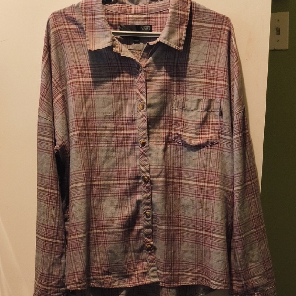 Vans - Casual Button Down Plaid Shirt Purple and Gray